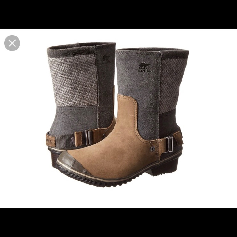Sorel Slimshortie boots in Quarry, Fossil